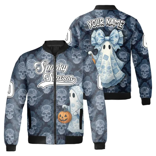 Discover Personalized Cute Ghost Patchwork Happy Halloween Bomber Jacket