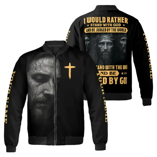 Discover Personalized I Would Rather Stand With God Christian Xmas Gift Bomber Jacket