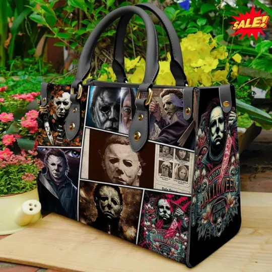 Halloween Leather Handbag with Michael Myers Design