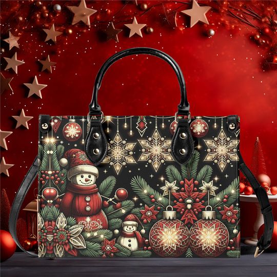 Discover Christmas Snowmen Vegan Leather Handbag Tote