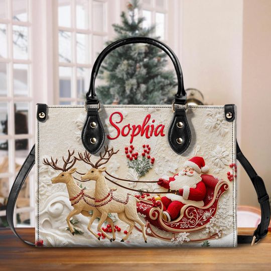 Discover Personalized Merry Christmas Santa Leather Handbag for Women
