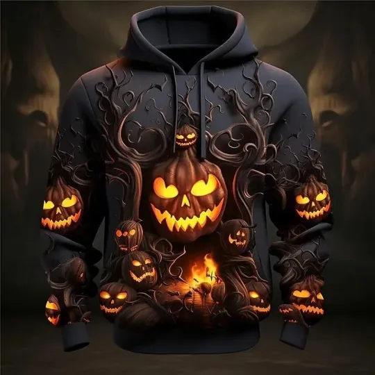 Discover Halloween Pullover Hoodie – Pumpkin Print Sweatshirt Unisex Casual Style