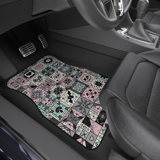 Discover Pastel Goth Car Mats: Bats, Hearts, Skulls - Alternative Auto Decor