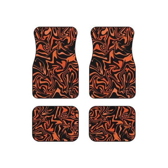 Discover Black and orange marble designed car mats 4pc