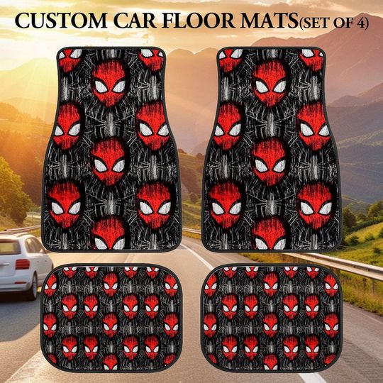 Discover Cool Red Spider Car Floor Mats set of 4, Spider character Car Mats, Stylish Car Mats Set, Superhero Car Accessories for dad gift