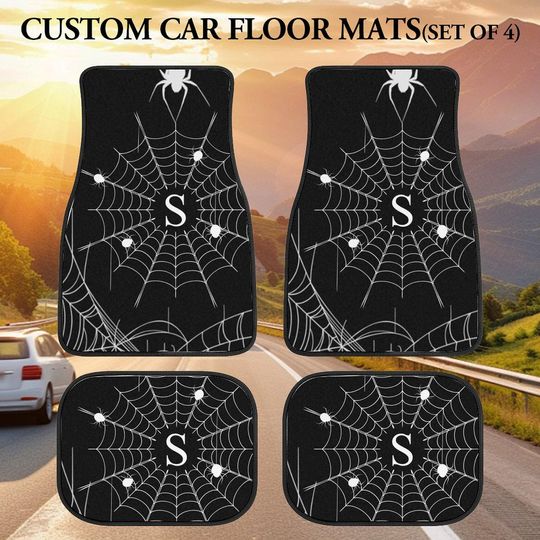 Discover Spider Web Initials Car Mats, Custom name Spider Car Floor Mats set of 4, Stylish Car Mats Set, Avengers Superhero Car Accessories