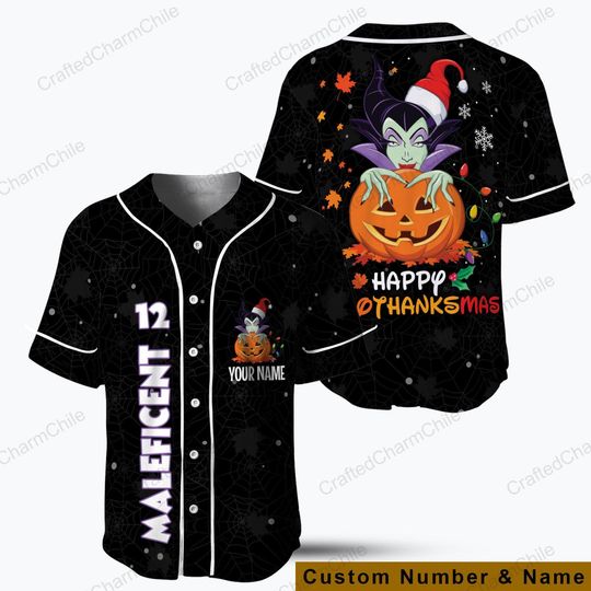 Maleficent Hallothanksmas Baseball Jersey, Disneyland Matching shirt for Family Trip Halloween Thanksgiving Xmas Baseball Tee for Kid Youth