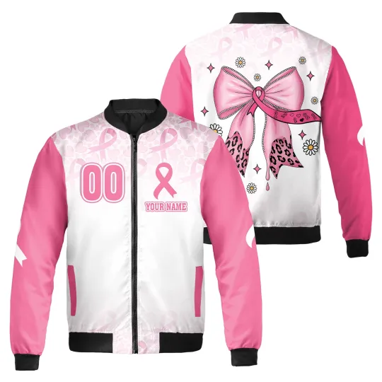 Discover Personalized Coquette Bow Pink Ribbon Breast Cancer Bomber Jacket
