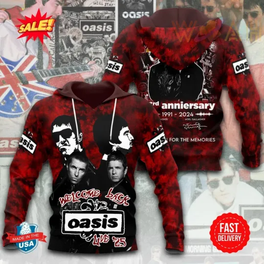 Discover Oasis Band 1991-2024 3D Hoodie S-5XL