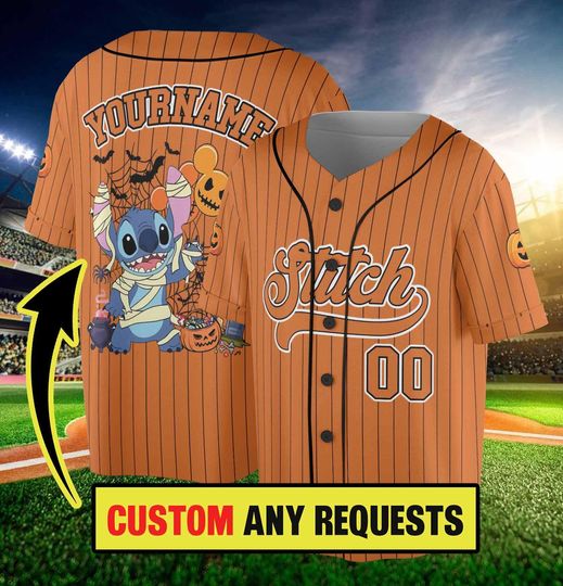 Discover Personalized Disney Stitch Halloween Collection Baseball, Personalized Baseball Team Jersey, Birthday Gift for Halloween Fans Family Party