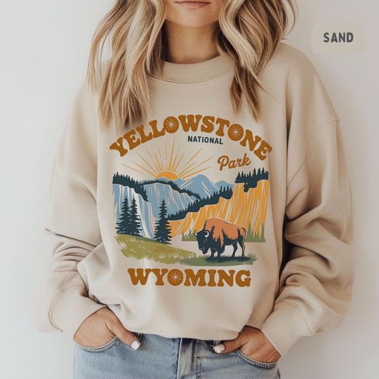Discover Retro Wyoming National Park Sweatshirt, Vintage YStone Wildlife Sweatshirt, Nature Lover Gift, Outdoor Adventure Apparel, Mountain Hiker