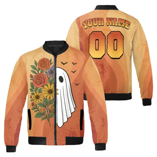 Discover Personalized Retro Halloween Floral Ghost Spooky Season Bomber Jacket