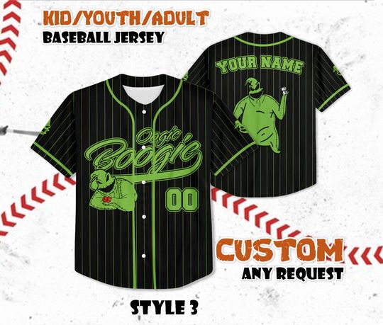 Discover Custom Oogie Boogie Baseball Jersey, Personalized The Nightmare Before Christmas Disneyland Jersey, Gift for Disney Fans & Kids