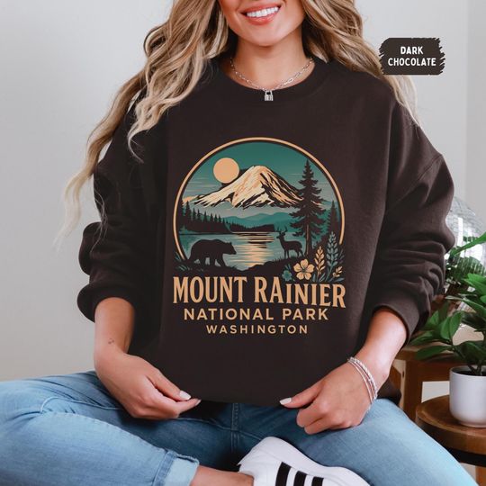 Vintage Mount Rainier National Park Sweatshirt, Outdoor Adventure Apparel, Gift for Hikers, Nature