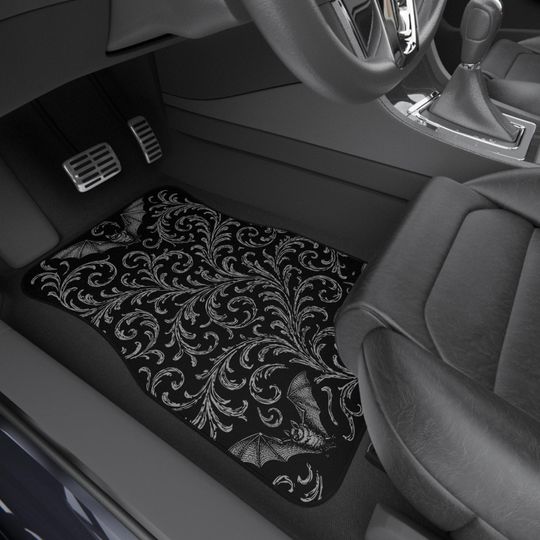 Discover Intricate Victorian Gothic Bats Car Floor Mats 4-pieces, Car Decor, Gift for Goth Lovers, Unique Auto Accessories, Custom Car Mats, bat