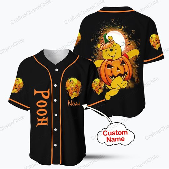Discover Pooh Halloween Baseball Jersey, Baseball Jersey Disneyland Halloween Matching shirt for Dlsney Vacation Halloween Baseball Tee for Kid Youth