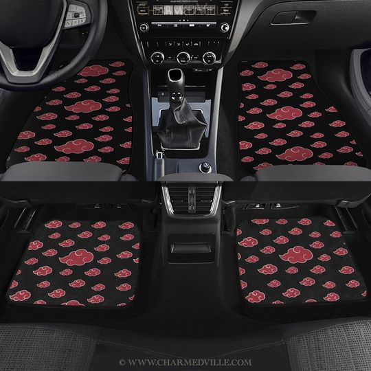 Discover Anime Clouds Car Floor Mats, Black Red Rug/Carpet for vehicle/suv/truck interior decor, Durable non-slip rubber & fabric, accessory gift