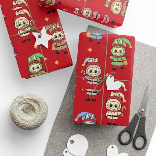 Labubu Xmas Elves Gift Wrap - Festive Christmas and Holiday Wrapping Paper