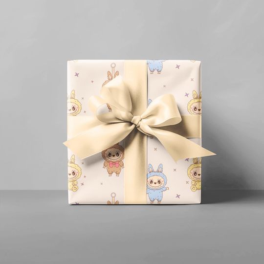 Labubu Animal Gift Wrap Paper, Cute Birthday & Baby Shower Wrapping Paper, Holiday Gift Wrap for Kids