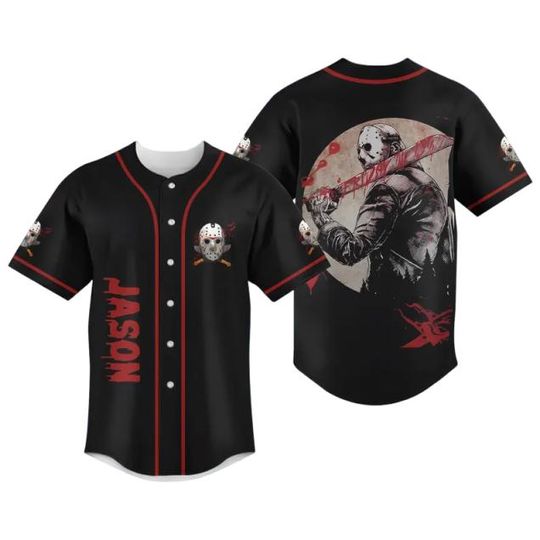 Discover Jason Horror Baseball Jersey  Scary Movie Costume Shirt, Halloween Slasher Jersey, Jason Voorhees jersey