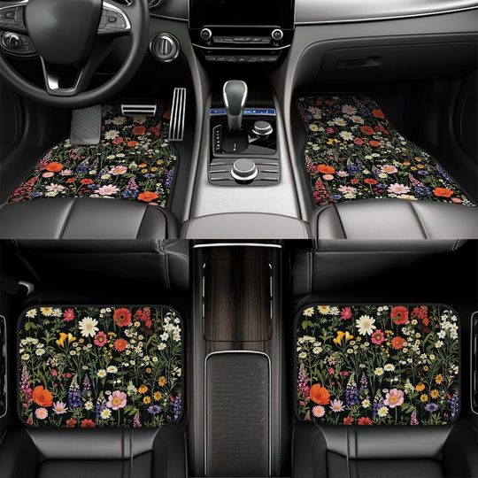 Discover Wildflower Garden Car Floor Mats, Floral Daisy Aesthetic Print Car Accessories, Gift for Her, Womens Cute Car Decor