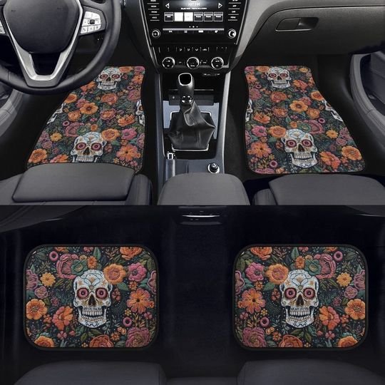 Discover Skulls Car Floor Mats, Car Mats Aesthetics, Car Floor Mats For Women, Floor Mats For Car, Boho Car Mats, Car Accessories For Women Boho