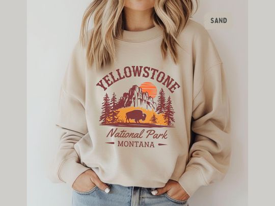 Discover Vintage YStone National Park Sweatshirt, Montana Sweater, Montana National Park gift Bison Sweatshirt Hiking&nbsp;gift YStone Souvenir