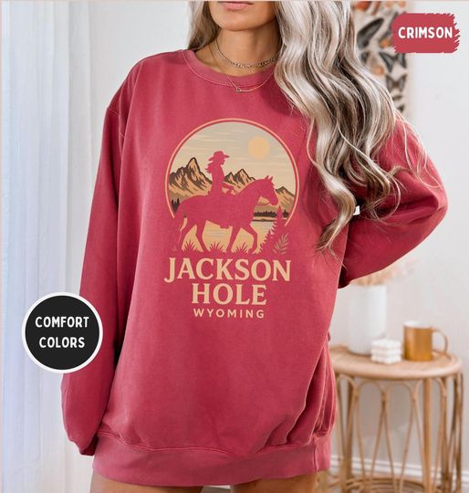 Discover Vintage Jackson Hole Wyoming Garment-Dyed Sweatshirt, Unisex Comfort Color Jumper, Retro Mountain Graphic Pullover, Gift for Outdoor