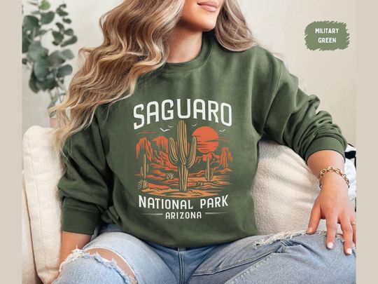 Discover Vintage Saguaro National Park Sweatshirt, Arizonna State Sweater, Desert travel Sweatshirt, Saguaro Souvenir National Park Sweatshirt
