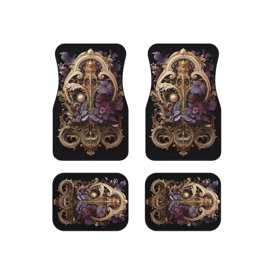 Discover Gothic Gold and Purple Car Mat Set, 4 Car Floor Mats, Car Floor Mat, Colorful Car Mat, Gothic Car Mats, Goth Car Floor Mat, Art Car Mat