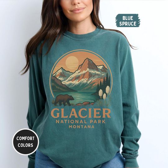 Discover Vintage Glacier National Park Sweatshirt, Mountain Sweatshirt, Outdoor Adventure Apparel