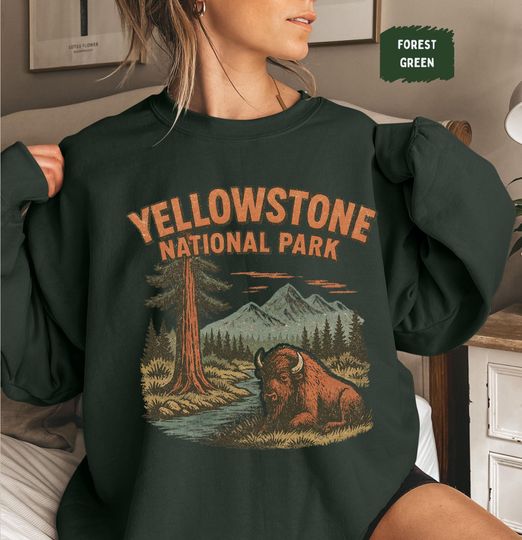 Discover Vintage YStone National Park Bison Sweatshirt, Nature Lover Gift, Outdoor Adventure