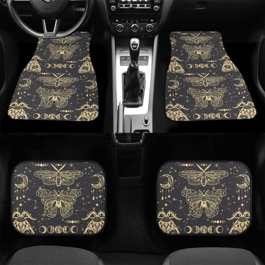 Discover Celestial Moths Car Mats, Mystical Car Mats, Dark Cottagecore Aesthetic Car Mats, Dark Academia Witchy Car Mats, Dark Nature Car Mats
