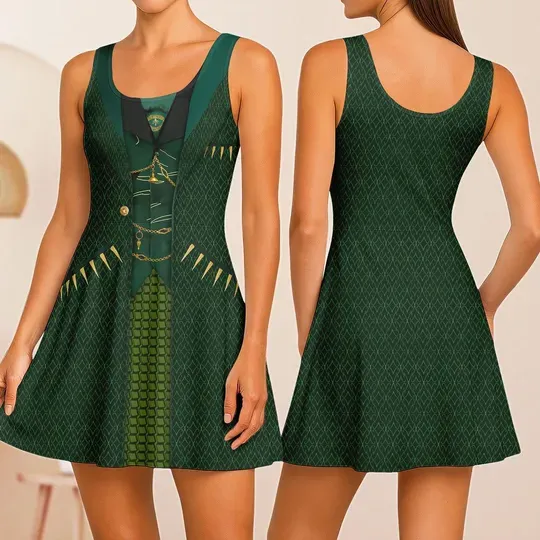 Wicked Wizard Cosplay Skater Dress, The Wonderful Wizard of Oz Women Dress, Wicked Fan Costume, Witchy Dress