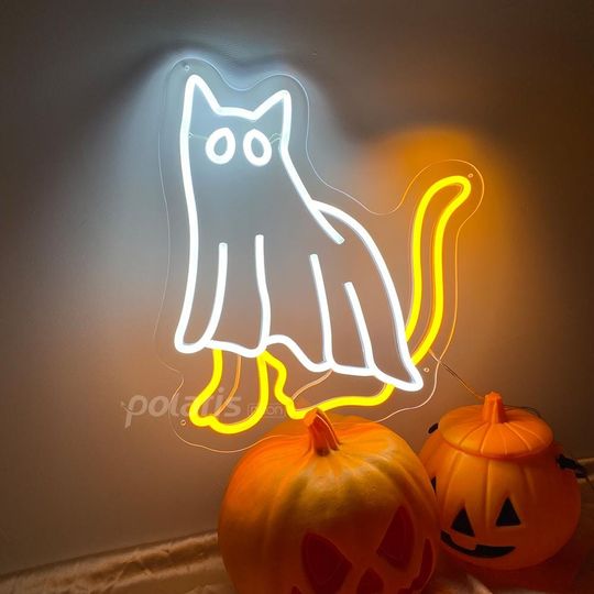Discover Halloween Ghost Cat Neon Sign, Spooky Vibes Sign, Cat Lover Gift, Halloween Home Decor, Halloween Party Light, Halloween Gift, Halloween Cat