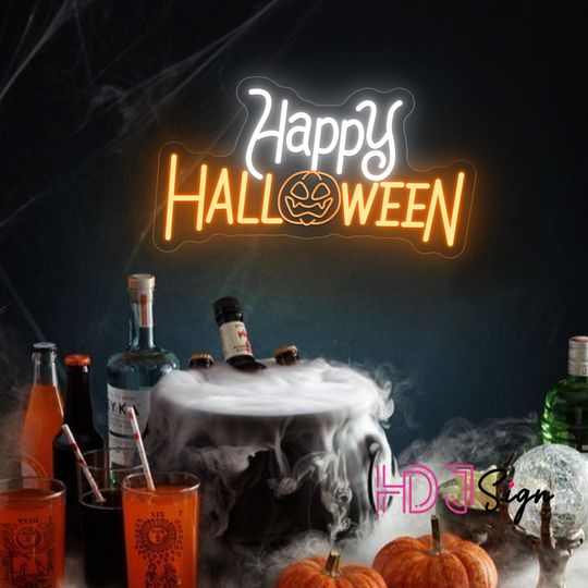 Discover Happy Halloween Pumpkin Neon Sign Custom Halloween LED Neon Light Halloween Home Bar Decor Halloween Party Sign Personalized Halloween Gifts