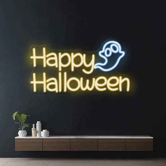 Discover Happy Halloween Ghost Neon Sign | Acrylic Sign | Halloween Sign | Led Neon Sign | Neon Light | Halloween Decor | Halloween Gift | Led Signs