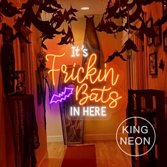 Discover It's Frickin Bats In Here Neon Sign, Custom Halloween Party Bat LED Neon Light Halloween Home Bar Decor Sign Personalized Halloween Gift