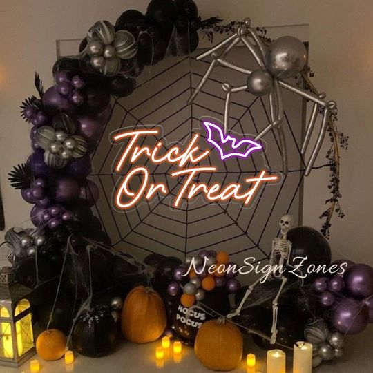 Discover Trick Or Treat Neon Sign Halloween Bat Light Up Spooky Party Wall Decor