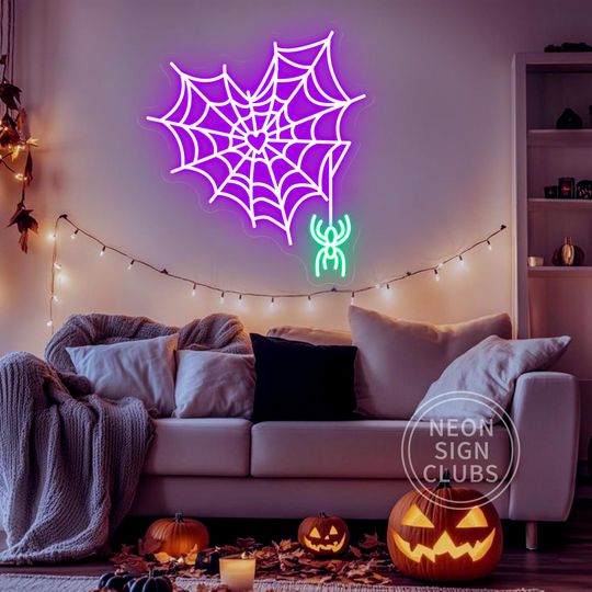 Halloween Spiderweb Heart Neon Sign| Custom Halloween Neon Sign| Gothic Spider Neon Sign| Halloween House Bedroom Decor| Halloween Gifts