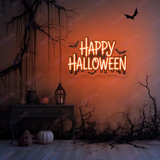 Happy Halloween Neon Sign Halloween LED Light Halloween Decors Gothic LED Light Halloween Dripping Sign Spooky Haunted House Party Wall Art