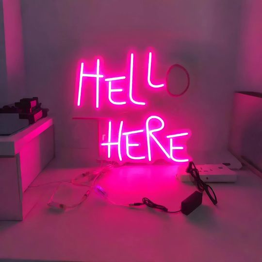 Discover Custom "Hello There Hell Here" LED Neon Sign: Spooky Halloween Decor
