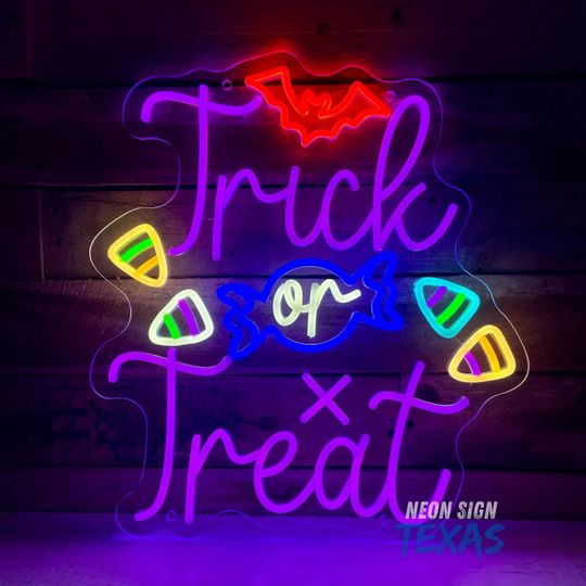 Discover Trick Or Treat Neon Sign, Trick Or Treat LED Neon Light, Halloween Neon Sign, Custom Halloween Candy Sign, Trick Or Treat Wall Decor Sign