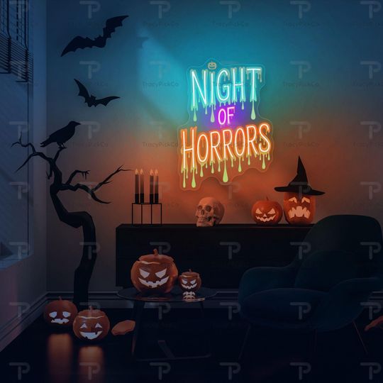 Discover Night of Horrors Neon Sign: Spooky Halloween LED Wall Decor