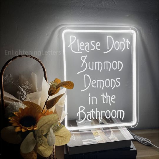 Discover Please Don't Summon Demons in the Bathroom Neon Sign Custom, Led Sign Halloween Decor, Halloween Night Light Home Decor, Personalized Gifts