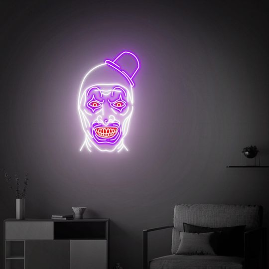 Art The Clown Neon sign, Terrifier Inspired Neon Wall Art, Custom Led Neon Sign Dimmable, Haunted House Decor, Halloween Neon Sign