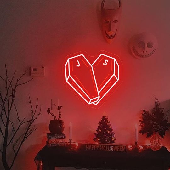 Discover Custom Coffin Heart Neon Sign, Personalized Halloween Wedding Wall Decor, Personalized Wedding sign, Coffin Shape gothic light sign