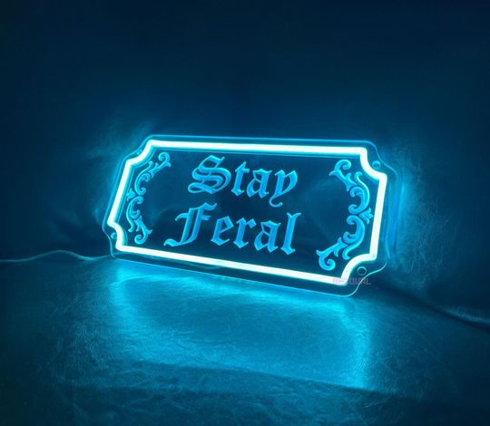 Discover Stay Feral Neon Sign Feral LED Light Goth Lover Gifts Custom Gothic Wall Decors Halloween LED Neon Sign Dark Art Decors Gothic Home Decors