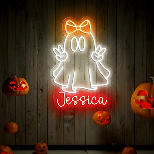 Discover Customized Cute Ghost LED Neon Sign | Halloween Neon Sign | Ghost Neon Sign | Custom Neon Sign | Neon Name Sign | Custom Sign | Acrylic Sign
