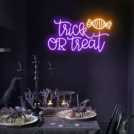 Discover Trick Or Treat Neon Sign,Candy Led Light,Spooky Halloween Party Sign,Halloween Party Decor,Halloween Wall Art,Halloween Gift